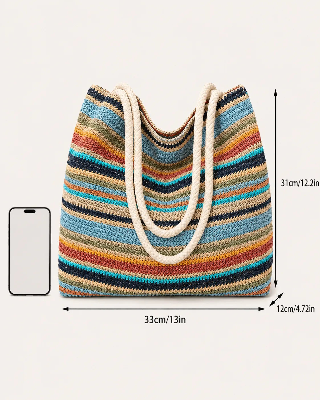 Multicolor Striped Woven Tote Bag