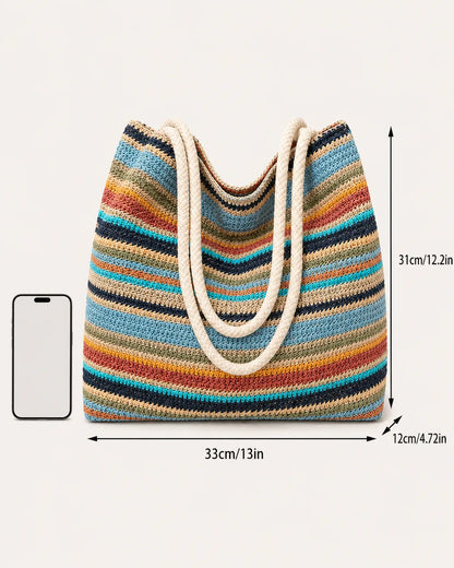 Multicolor Striped Woven Tote Bag