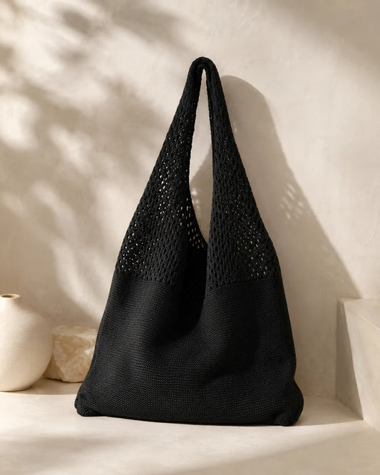 Soft Knit Mesh Tote in Black
