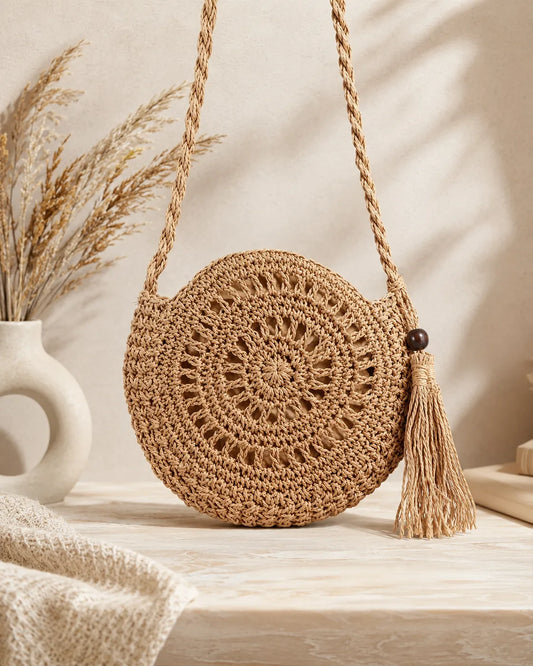 Round Woven Crossbody Bag