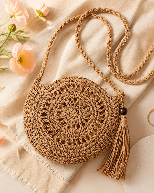 Round Woven Crossbody Bag