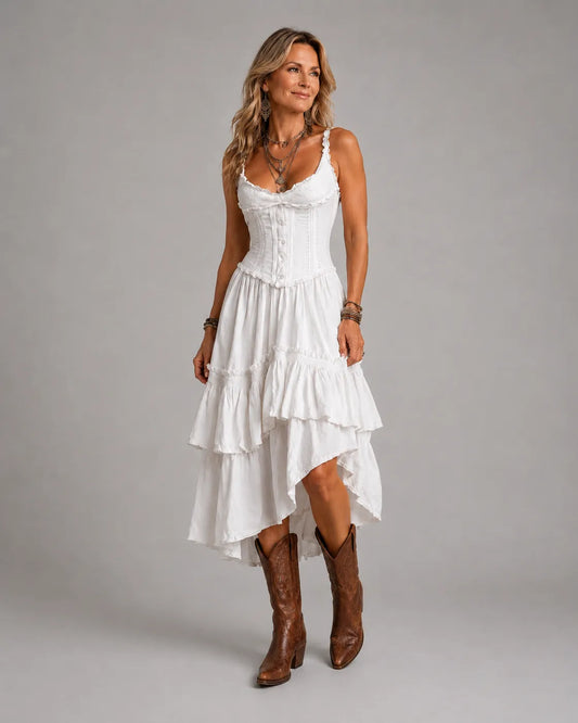 Boho Corset Tiered Midi Dress