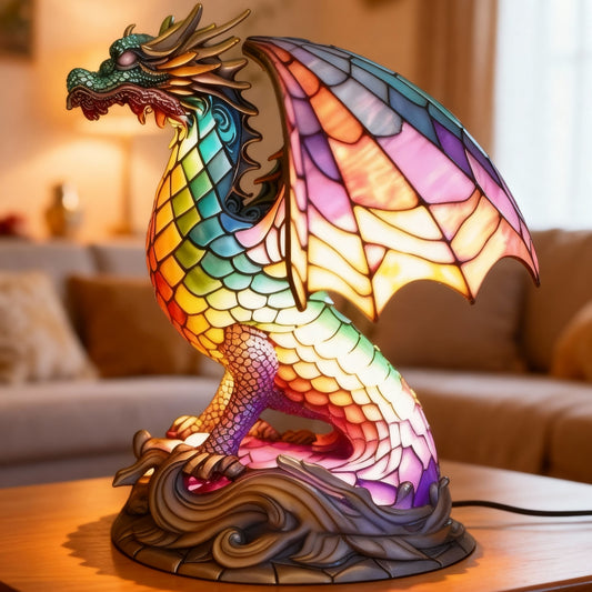 Colorful Stained Glass Dragon Lamp