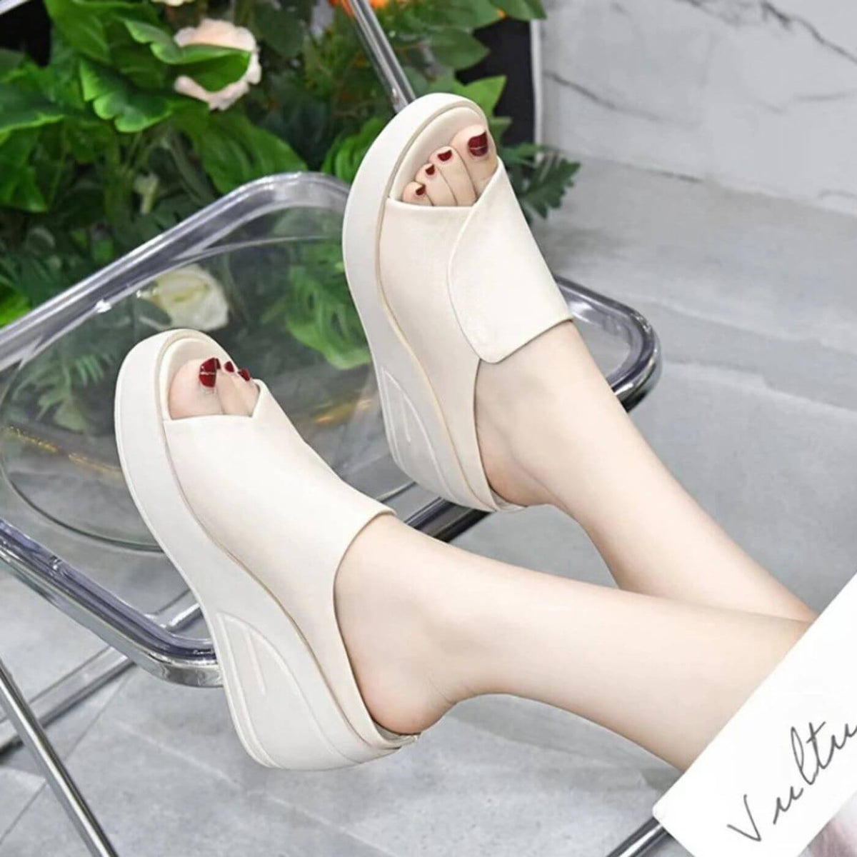 Women's Supportive Slip On Low Wedge Sandals