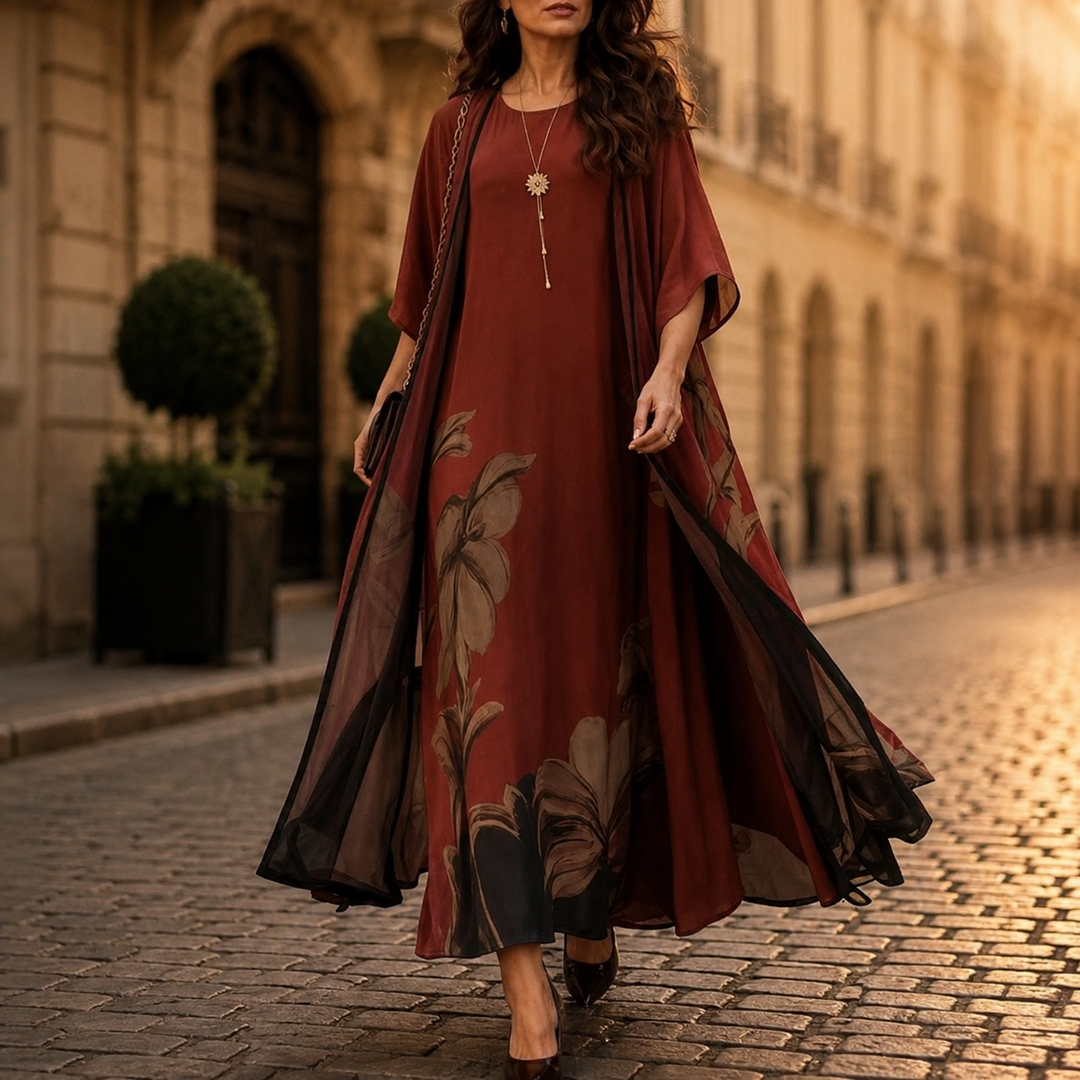 Florenza – Floral Maxi Dress and Sheer Voile Coat Set