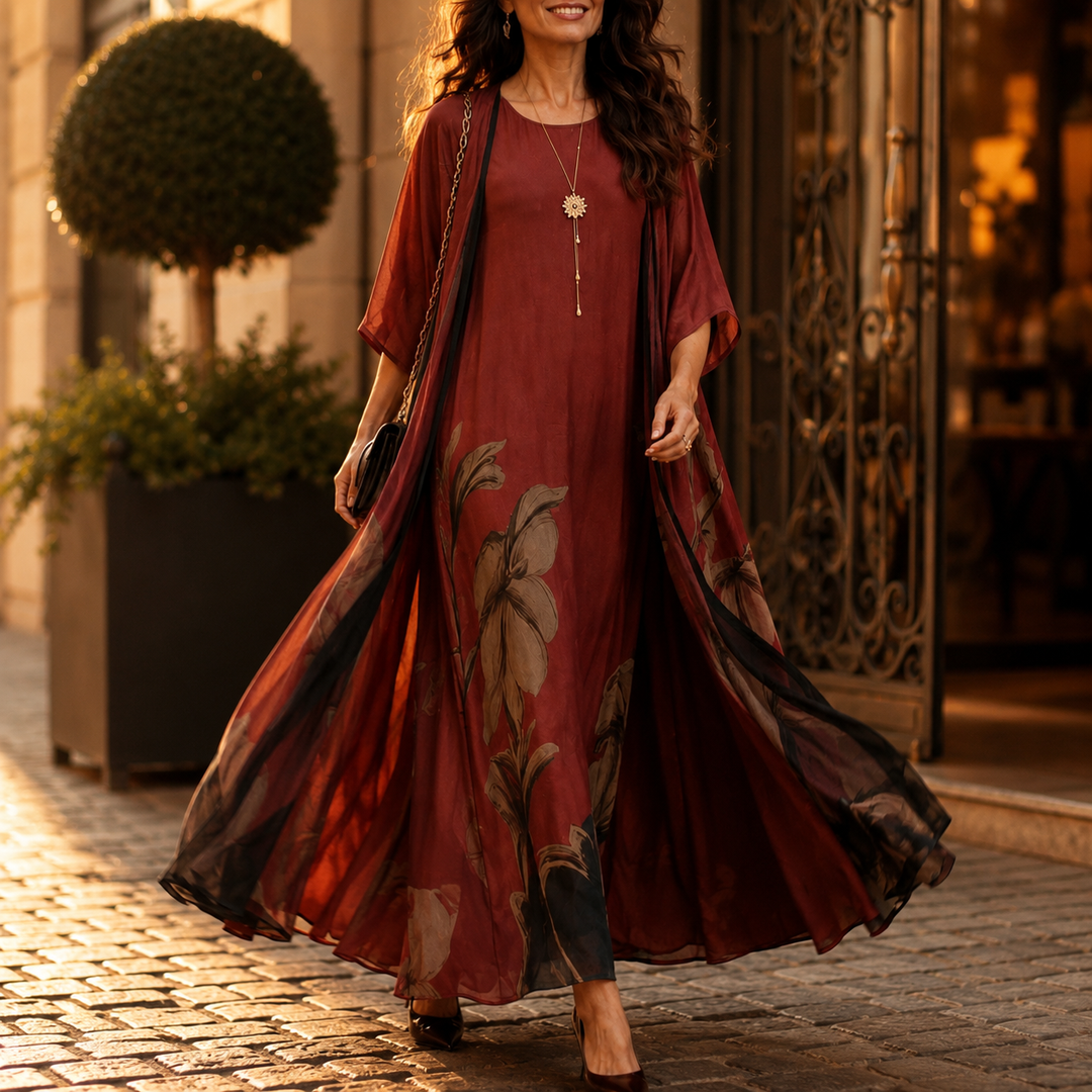 Florenza – Floral Maxi Dress and Sheer Voile Coat Set