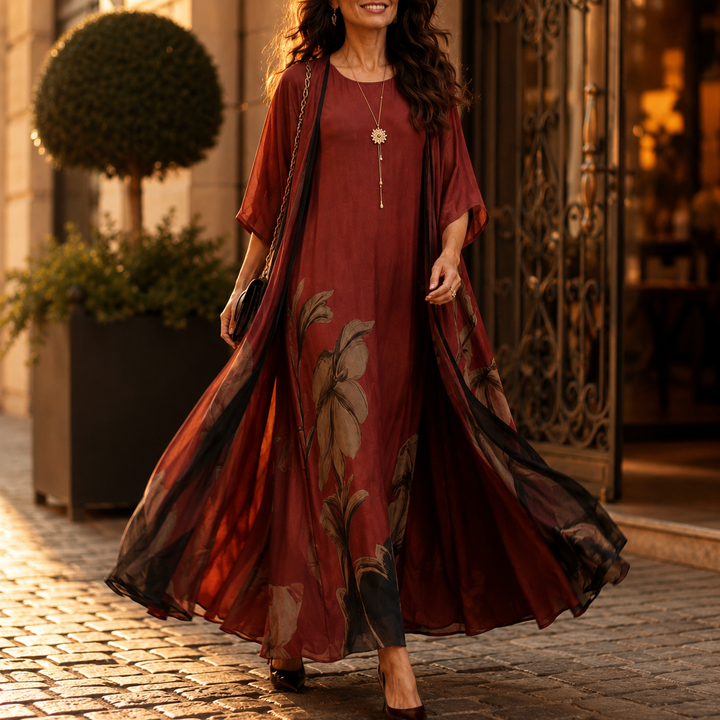 Florenza – Floral Maxi Dress and Sheer Voile Coat Set