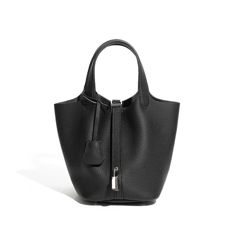 Women's Structured Silver Buckle Basket Bag