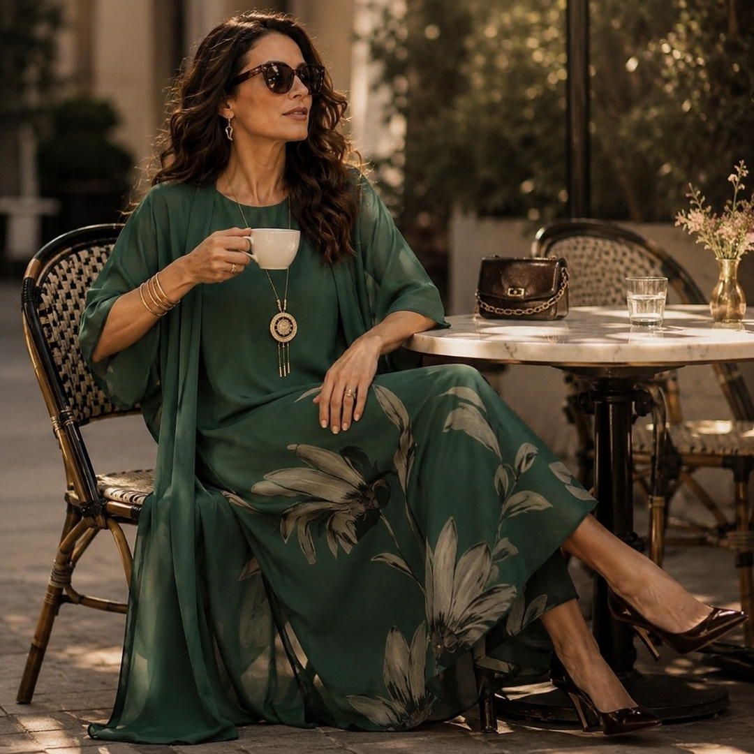 Florenza – Floral Maxi Dress and Sheer Voile Coat Set