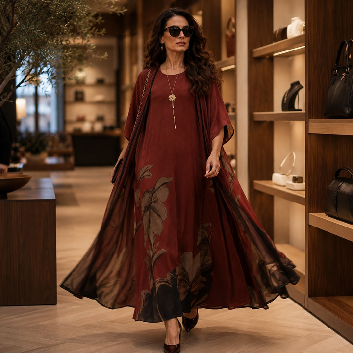 Florenza – Floral Maxi Dress and Sheer Voile Coat Set