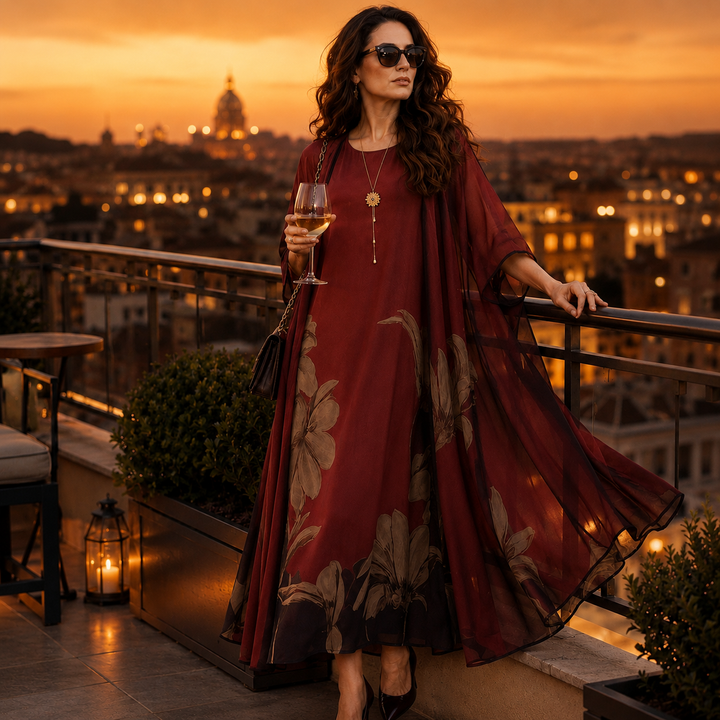 Florenza – Floral Maxi Dress and Sheer Voile Coat Set