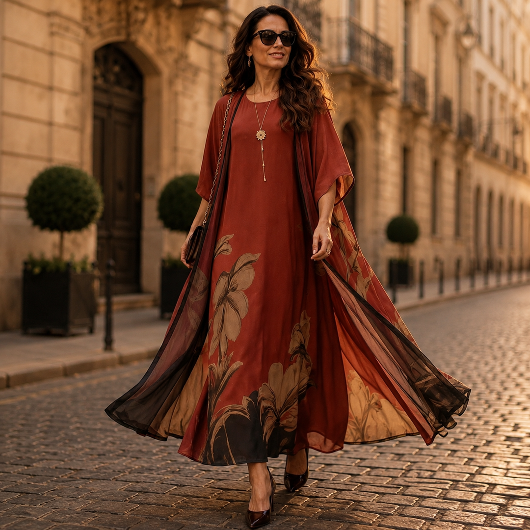 Florenza – Floral Maxi Dress and Sheer Voile Coat Set