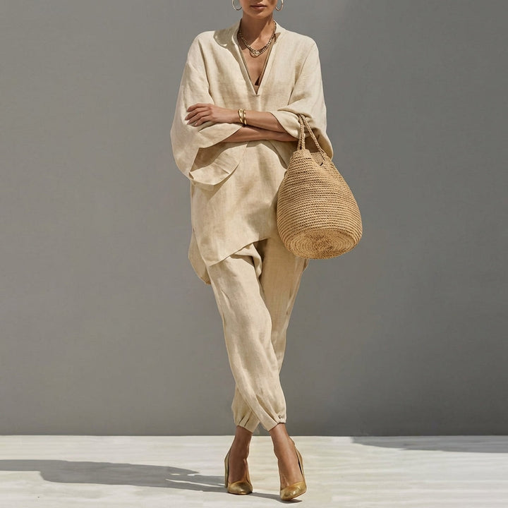 Mable | Relaxed V-Neck Top and Wide-Leg Pants Co-Ord Set