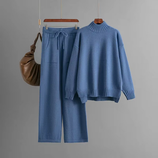 Elegant Long-Sleeve Top & Wide-Leg Pants Set