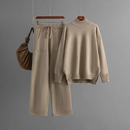 Elegant Long-Sleeve Top & Wide-Leg Pants Set