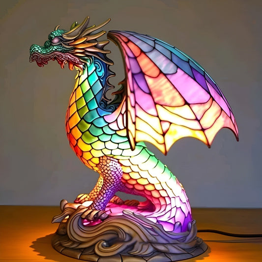 Colorful Stained Glass Dragon Lamp