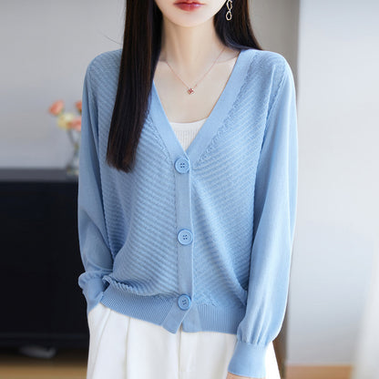 Women's Linen-Blend V-Neck Cardigan