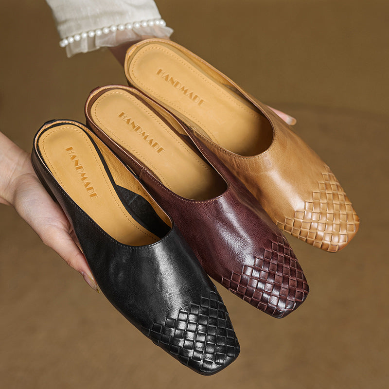 Women's Woven Square Toe Low Heel Mules