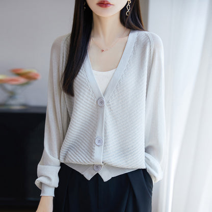 Women's Linen-Blend V-Neck Cardigan