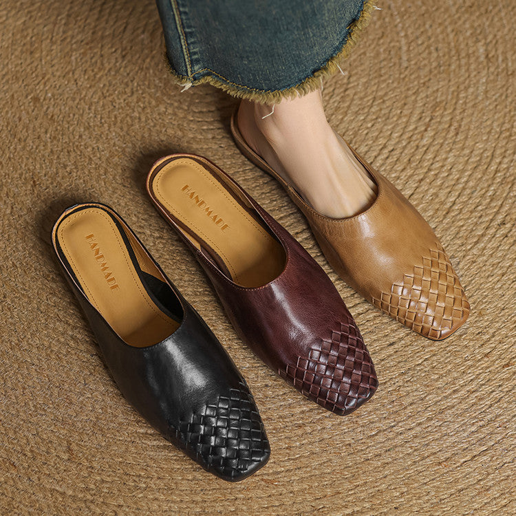 Women's Woven Square Toe Low Heel Mules