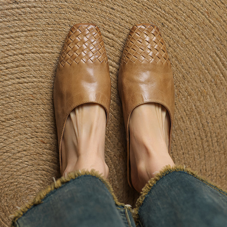 Women's Woven Square Toe Low Heel Mules