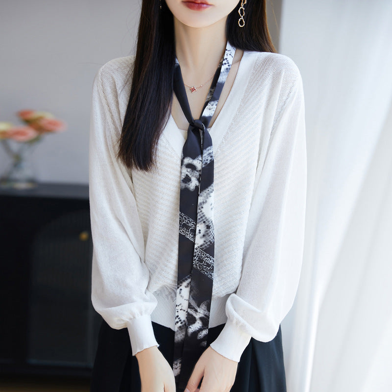 Women's Linen-Blend V-Neck Cardigan