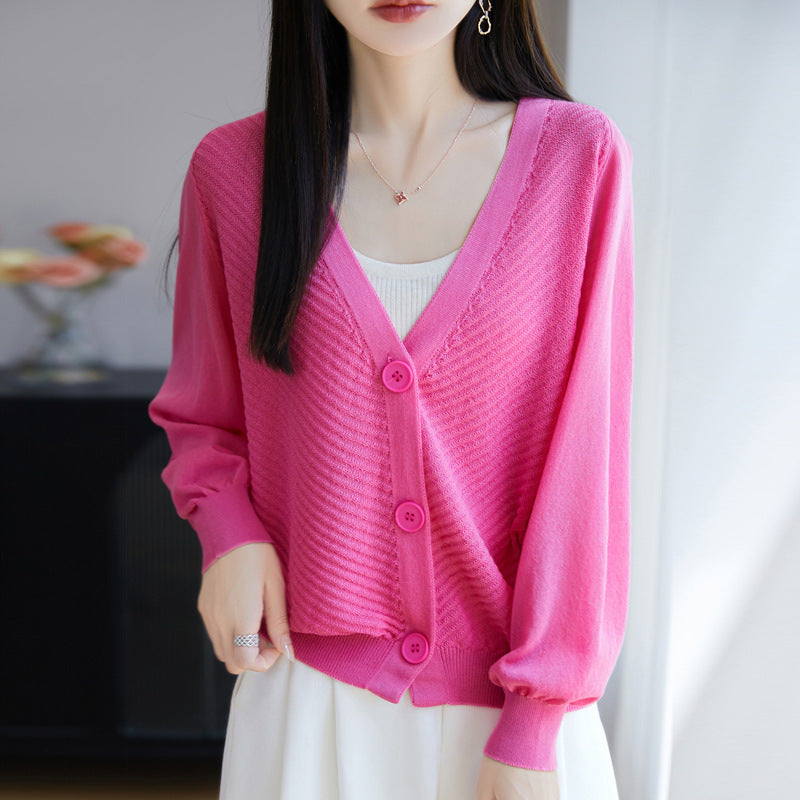 Women's Linen-Blend V-Neck Cardigan