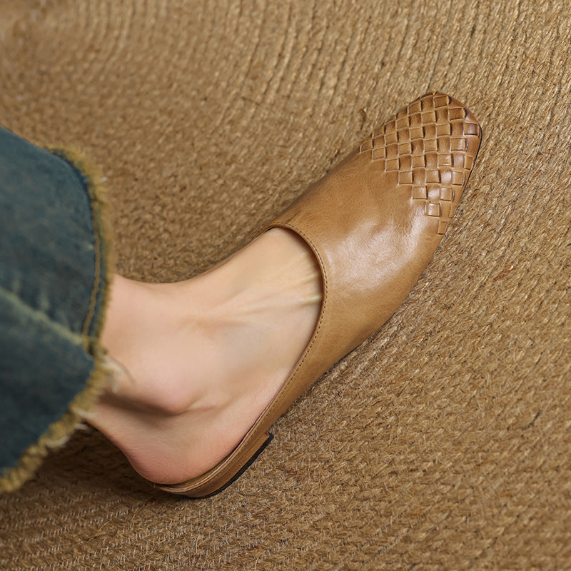 Women's Woven Square Toe Low Heel Mules