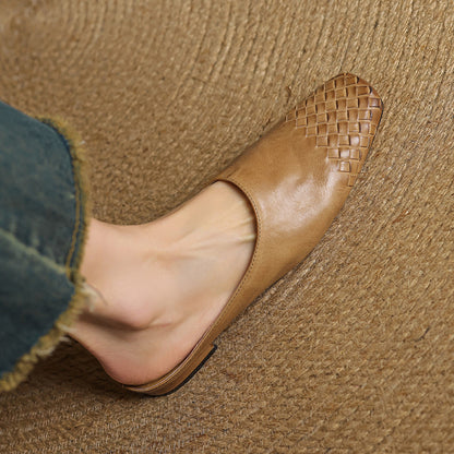 Women's Woven Square Toe Low Heel Mules