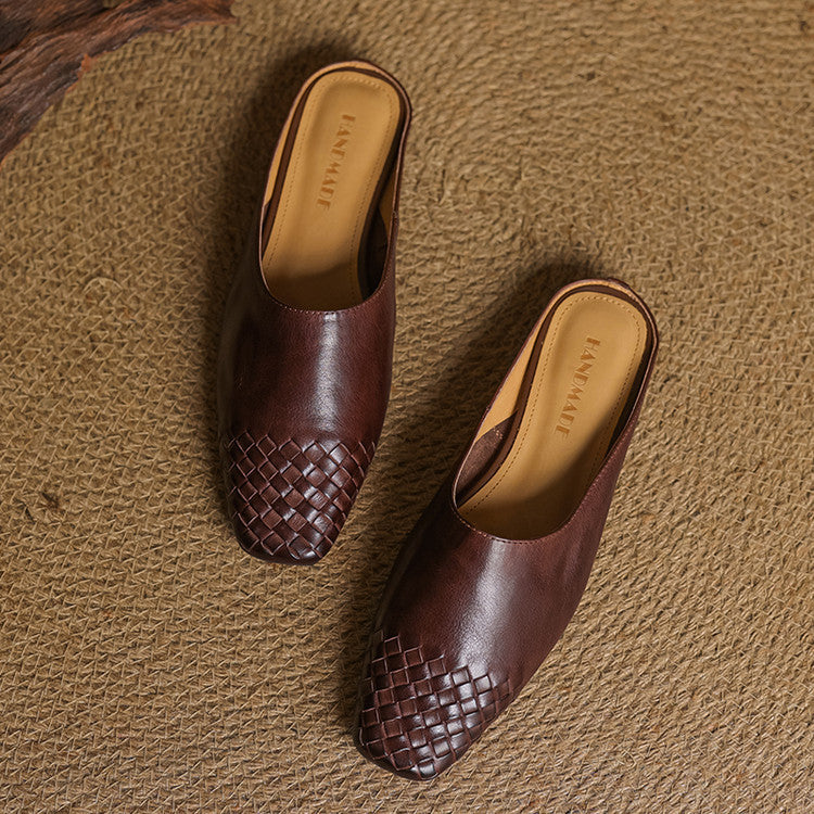 Women's Woven Square Toe Low Heel Mules