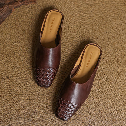 Women's Woven Square Toe Low Heel Mules