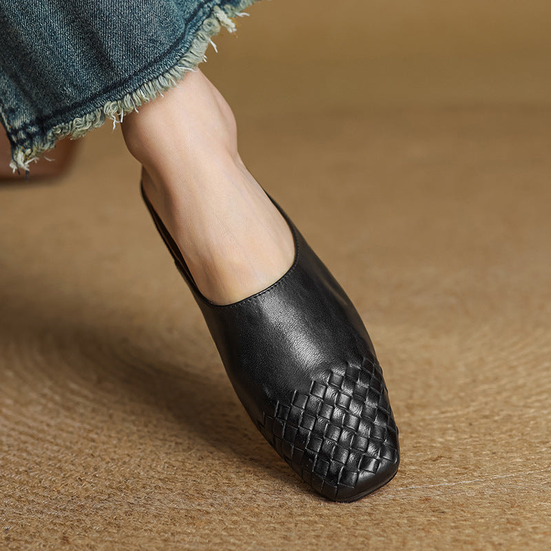 Women's Woven Square Toe Low Heel Mules