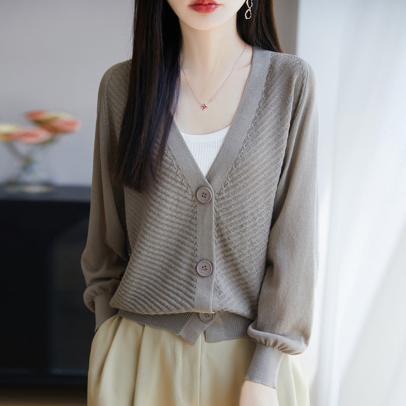 Women's Linen-Blend V-Neck Cardigan