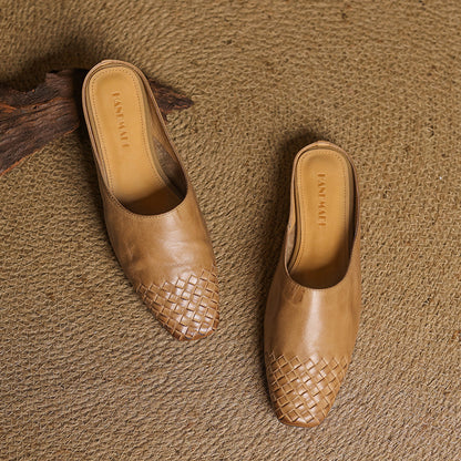 Women's Woven Square Toe Low Heel Mules