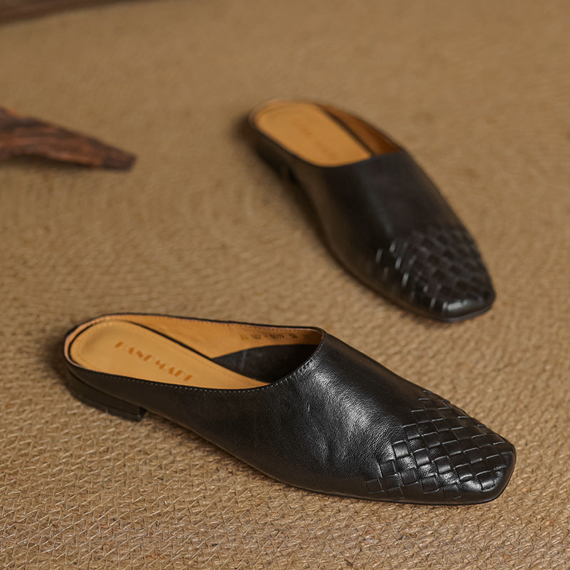 Women's Woven Square Toe Low Heel Mules