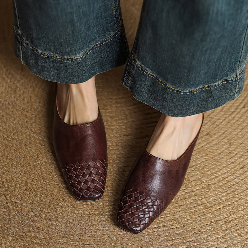 Women's Woven Square Toe Low Heel Mules