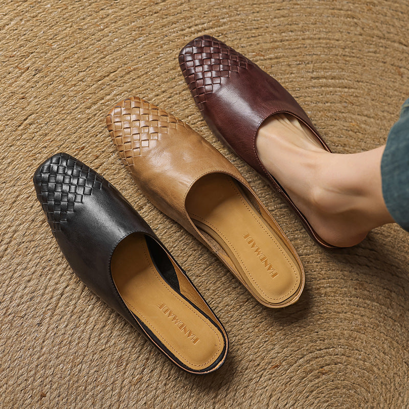 Women's Woven Square Toe Low Heel Mules