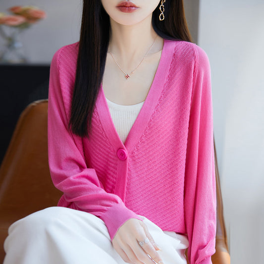 Women's Linen-Blend V-Neck Cardigan