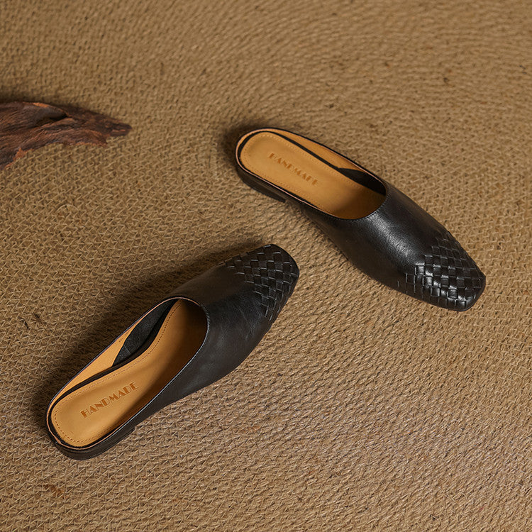 Women's Woven Square Toe Low Heel Mules