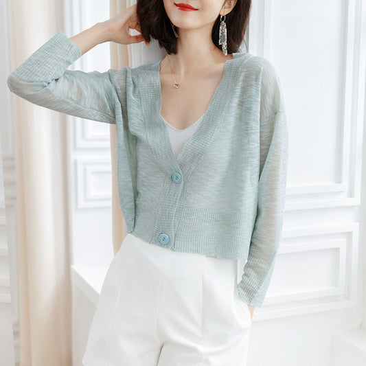 Women's Loose Ice Silk Cropped Cardigan