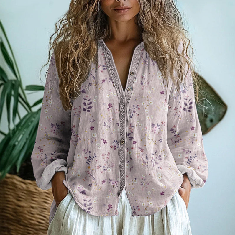 Callie | Elegant Vintage Leaf Print Shirt