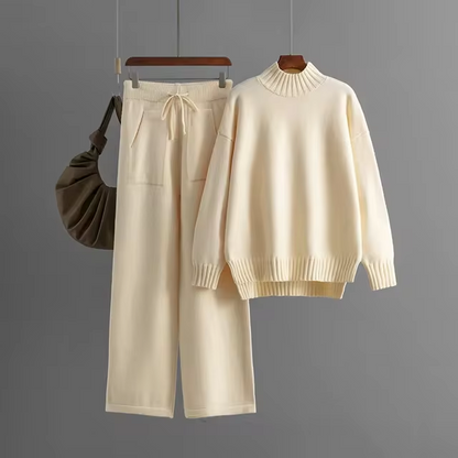 Elegant Long-Sleeve Top & Wide-Leg Pants Set
