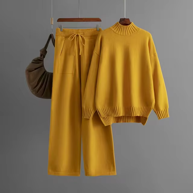 Elegant Long-Sleeve Top & Wide-Leg Pants Set