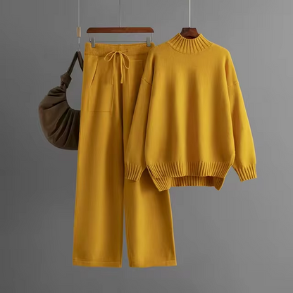 Elegant Long-Sleeve Top & Wide-Leg Pants Set