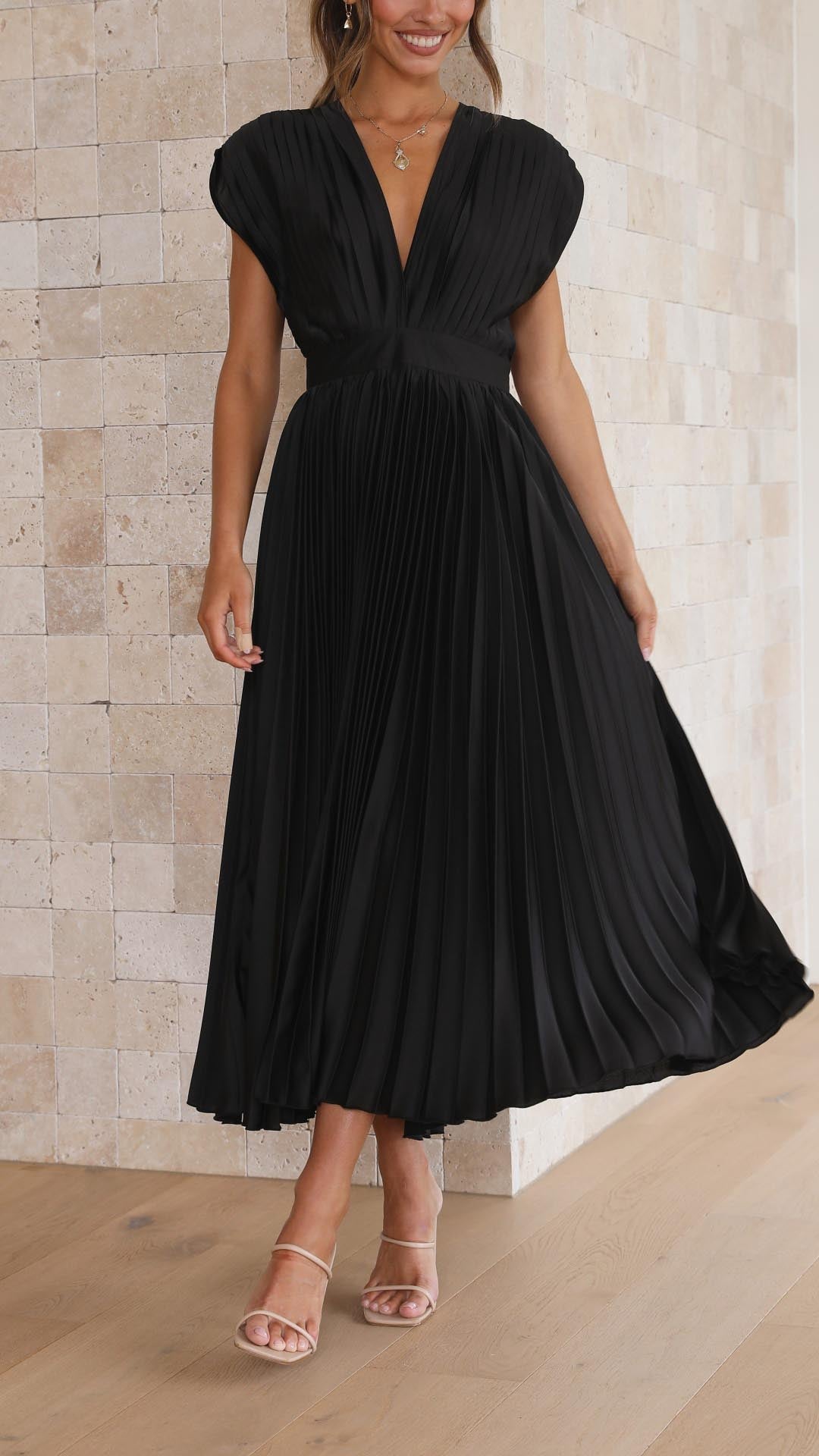 Leann | Pleated Maxi Wedding Guest Dress