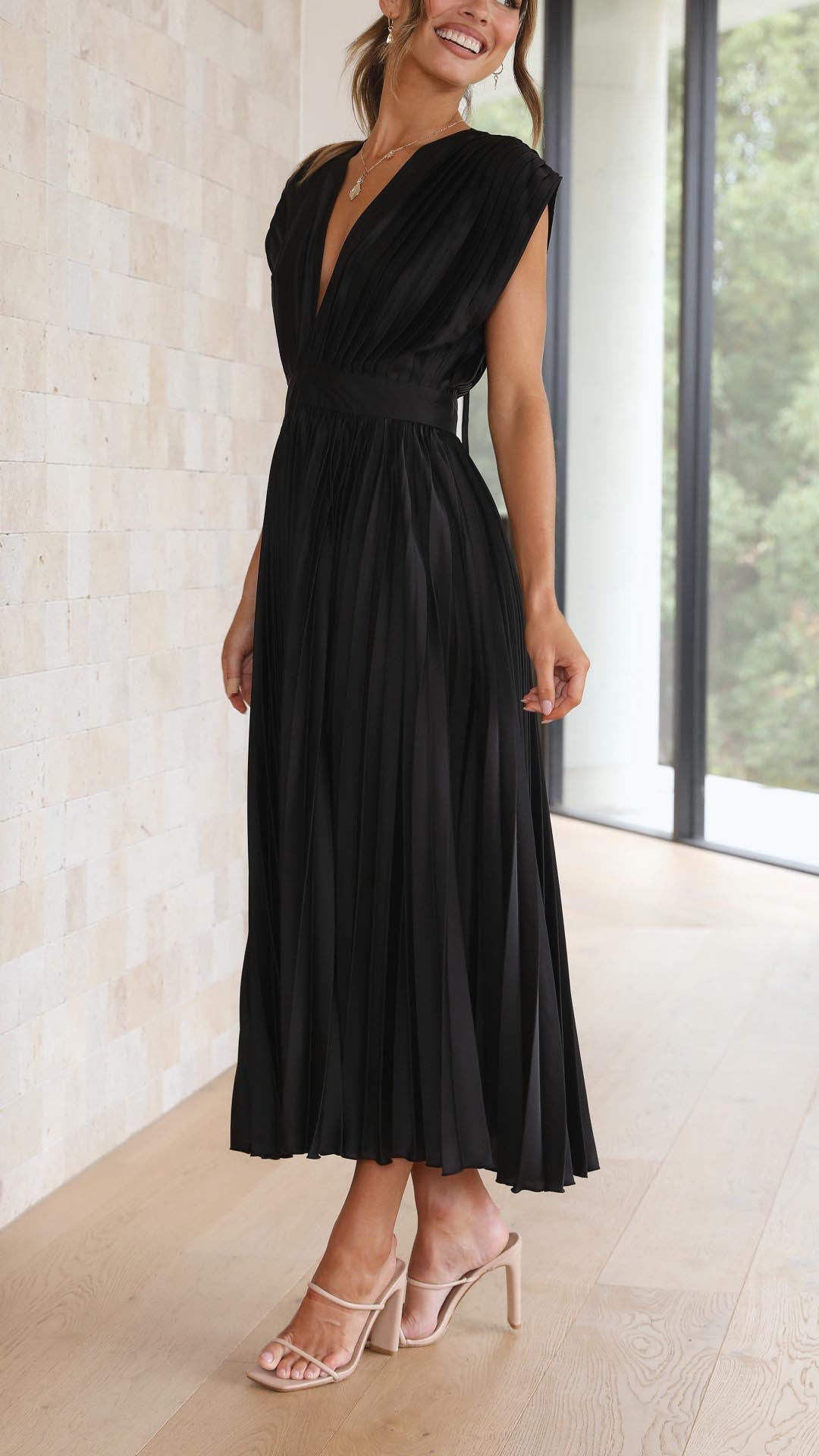Leann | Pleated Maxi Wedding Guest Dress