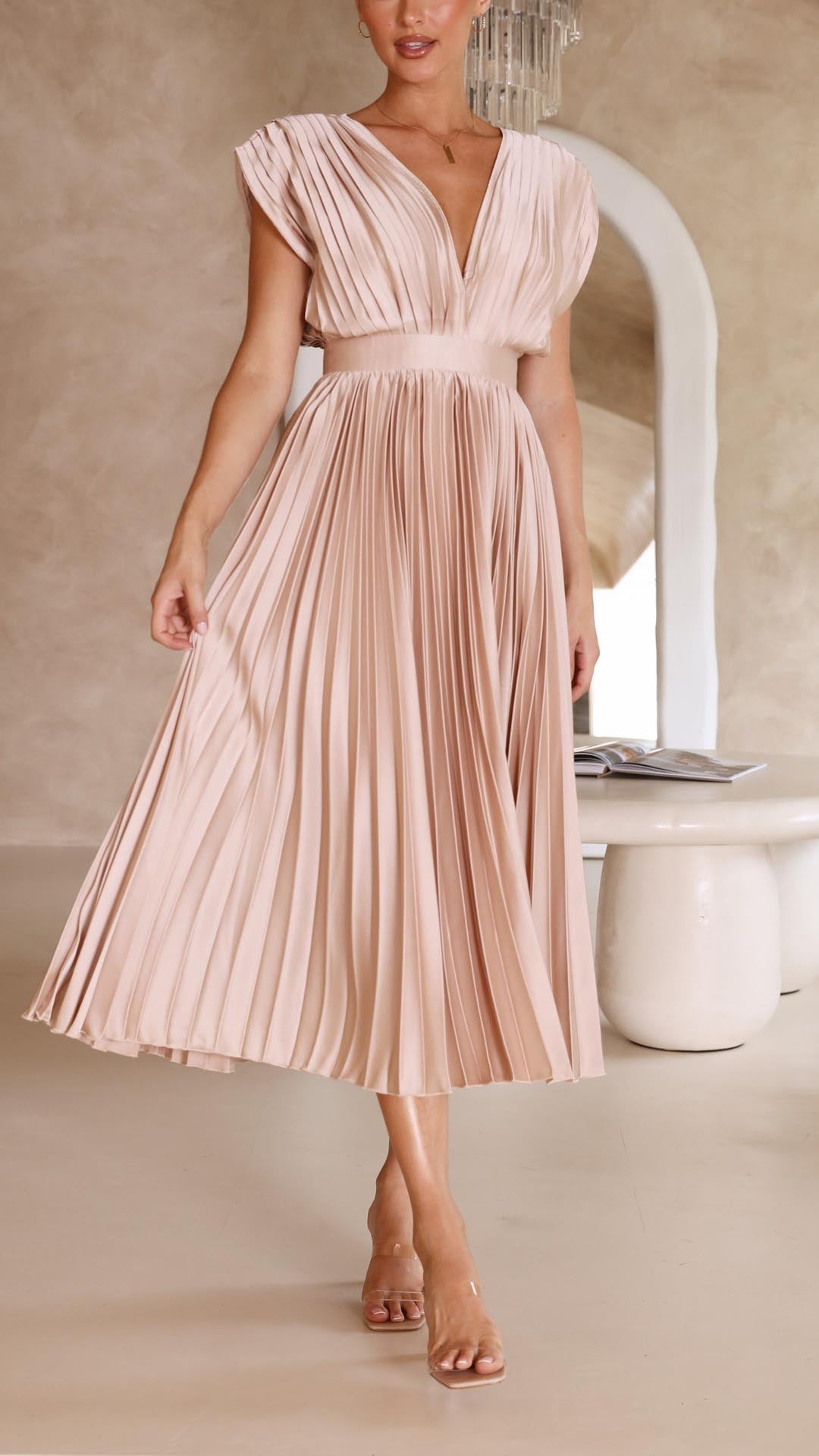 Leann | Pleated Maxi Wedding Guest Dress