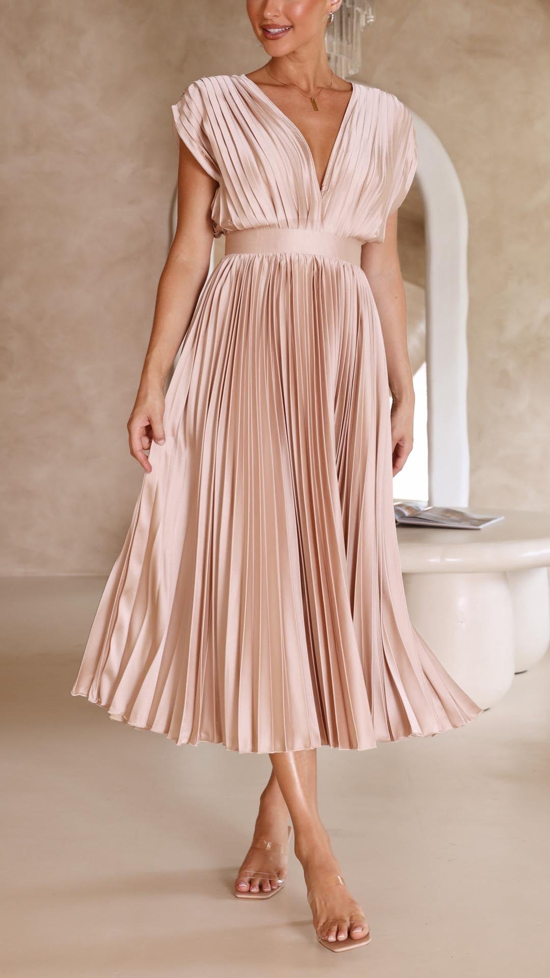 Leann | Pleated Maxi Wedding Guest Dress