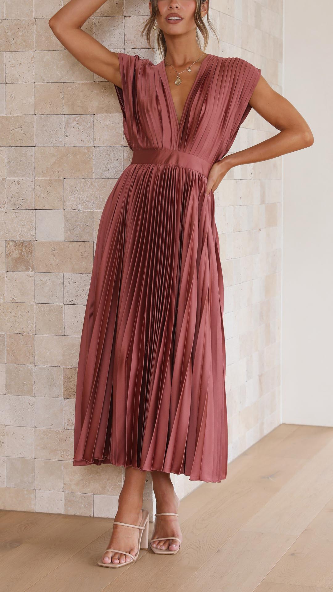 Leann | Pleated Maxi Wedding Guest Dress
