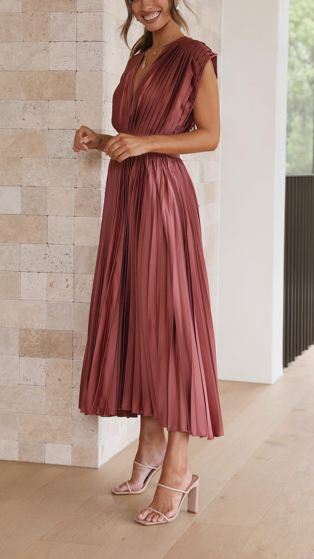 Leann | Pleated Maxi Wedding Guest Dress